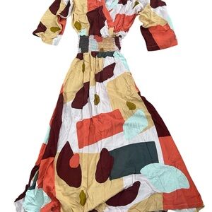 Full length Multicolor Abstract Print Maxi Dress